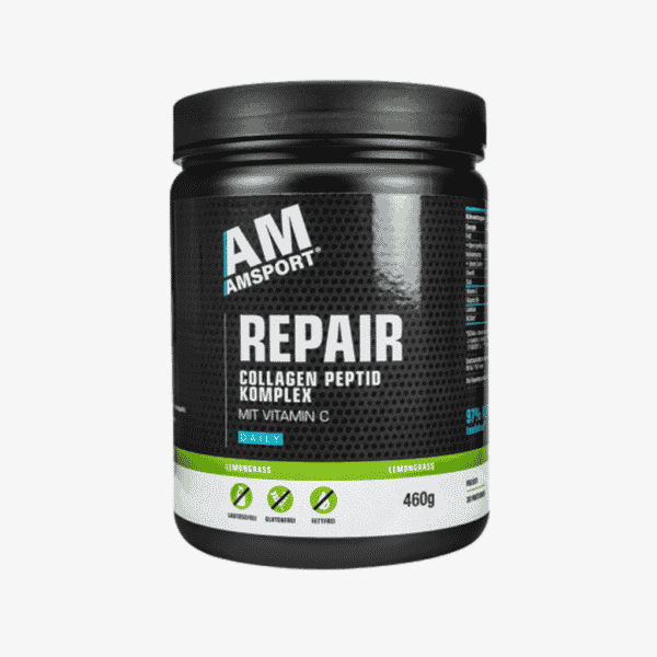 Repair | 460g | Unser AMSPORT® Repair liefert hochdosiertes Kollagen-Peptid-Hydrolysat, das unser Körper leichter aufnehmen kann. Es gelangt schneller zu seinem Zielort. Zusätzlich enthält AMSPORT® Repair Vitamin C und Vitamin B6.